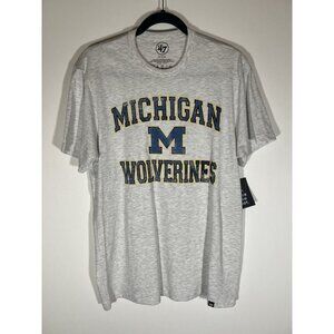 New '47 Michigan Wolverines light gray distressed faded logo M GO BLUE! tshirt